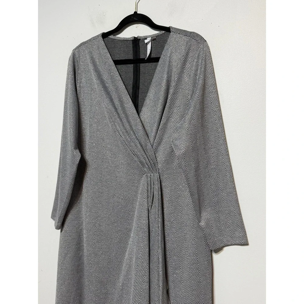 NY Collection Quiet Luxury Herringbone Wrap Dress Womens Size 2X Clean Girl Chic